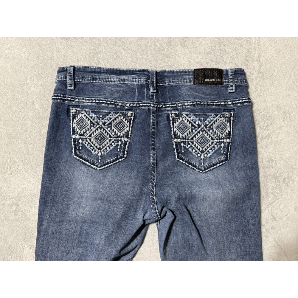 Grace In LA Jeans Womens 20 Blue Embroidered Aztec South Western Bootcut 38x29.5